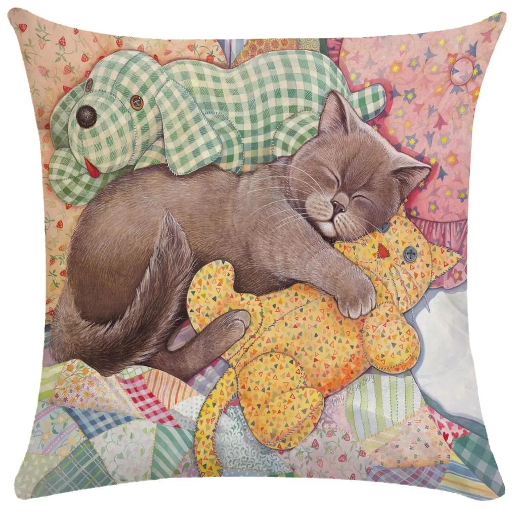 Home Decor Cute Cats & Birds Printed Pillow Covers Pattern Cushion Cover Suitable for Sofa Bedroom Car Pillow Cover