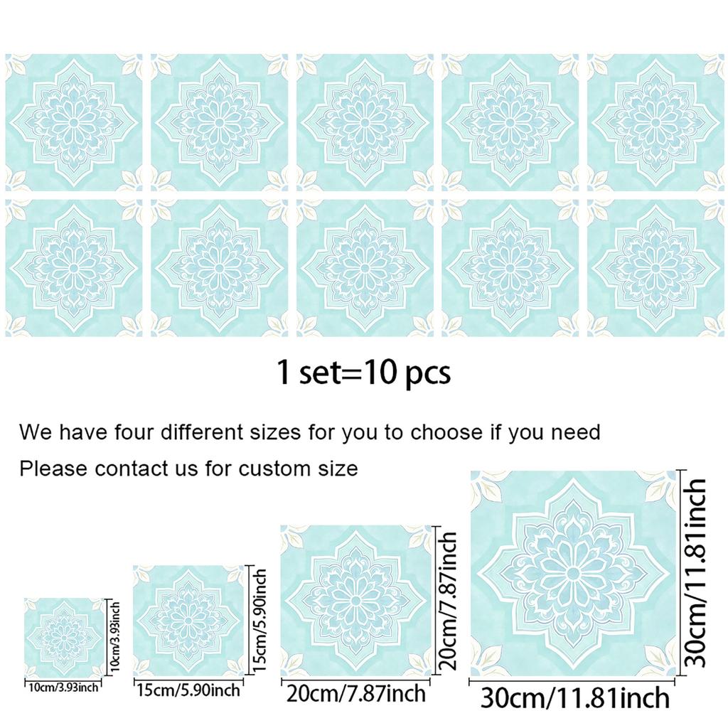 10 Pezzi Adesivi Piastrelle Mandala Boho - Decalcomanie Murali in PVC Lucido Cristallo - Murale Autoadesivo Impermeabile per Pavimento Cucina Bagno Decorazione Casa