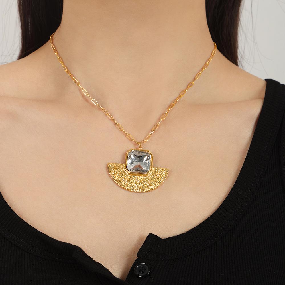 Korean Titanium Steel Acrylic Fan-Shaped Pendant Earrings with Gold-Tone Women s Necklace