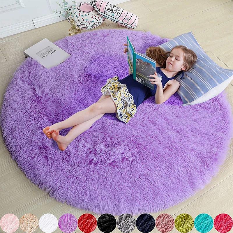 Fluffy Round Rug For Bedroomfuzzy Kids Room Carpet Shaggy Living Room Sofa Area Rug Soft Nursery Floor Mat Home Decor