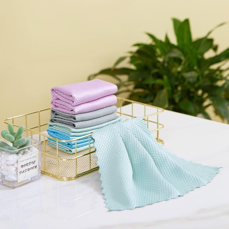 Premium Fish Scale Shaped Microfiber Cleaning Cloth Set For Kitchen Dishes And Household Wiping
