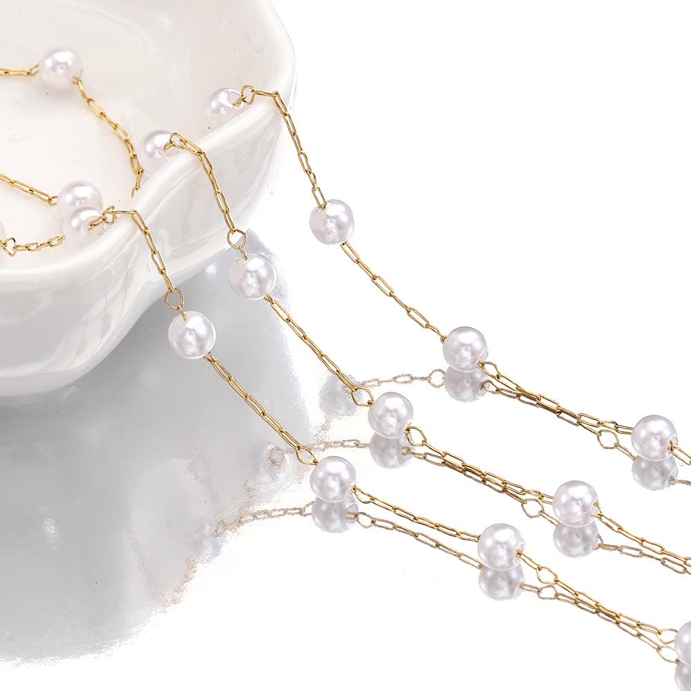 2meters 1meter 4mm Stainless Steel Round ABS Pearl Beads Chains for Necklace Bracelet Jewelry Making DIY Findings Supplies