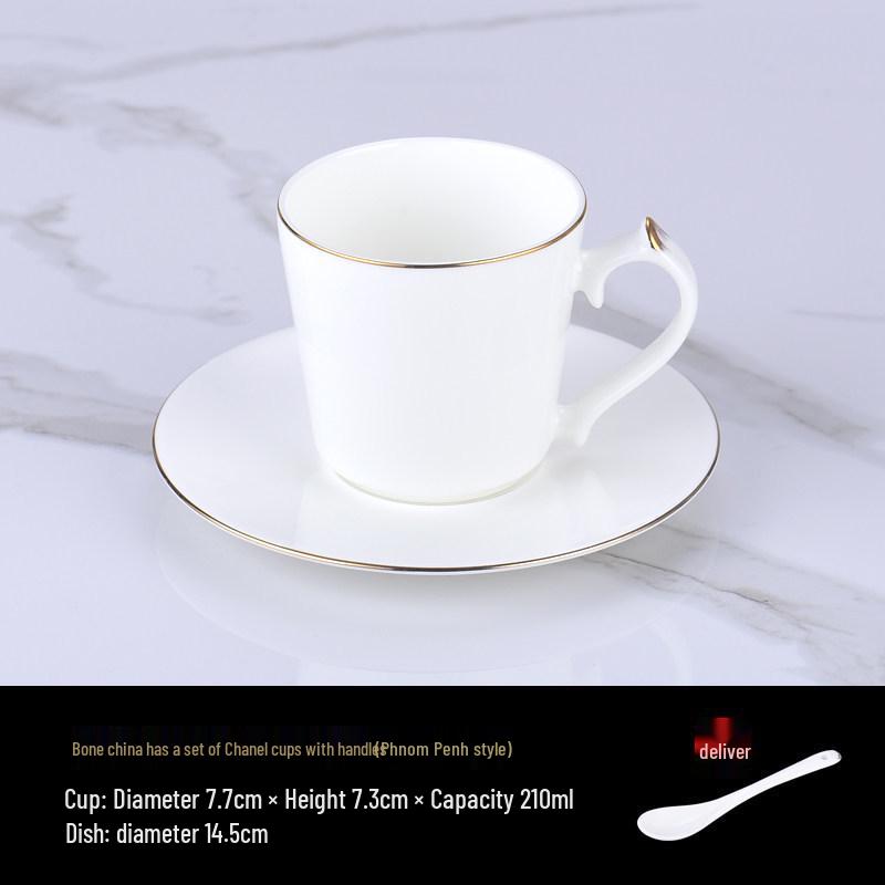 Luxurious Bone China Gold Rim Coffee Cup & Saucer Set - Pure White Ceramic English Style for Hotels and European Coffee Service