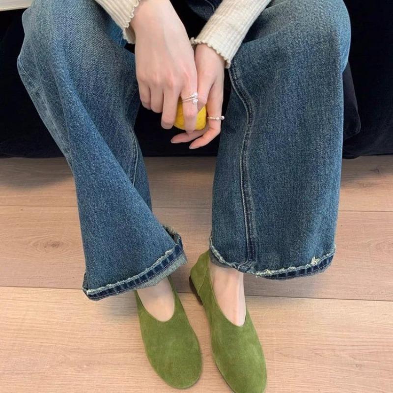 Comemore Retro Round Head Flats Spring Autumn Loafers Causal Soft Sole Women's Moccasins Solid Color Slip On Flat Shoes