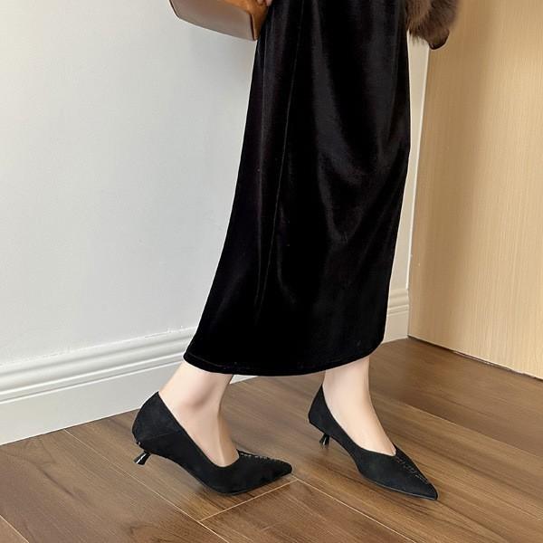 2025 new autumn fashion suede short thin heel shallow mouth soft sole foot cover versatile commuter work women's shoes