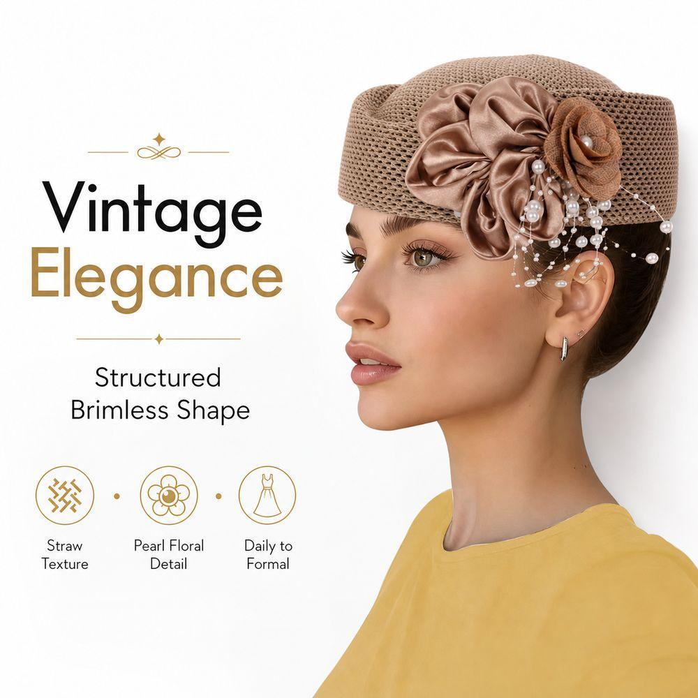 With Flower Straw Pillbox Hat Solid Painter Hat New Brimless Cap Women's