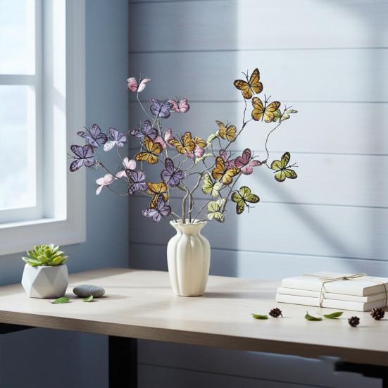 Artificial Butterfly Branches Simulation Stems with 8 Fake Butterflies for Vase Filler DIY Bouquets Home Office Table Decor