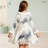 Girls Off White Printed Long Sleeve Fur Collar Bow A Line Flared Dress