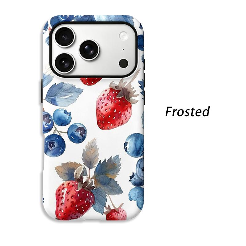 Farm Fresh Watercolor Strawberry Blueberry Fruit Art Graphic Film Aesthetic Protective Shockproof Bumper Phone Case For iPhone 14 15 16 Pro Max Plus