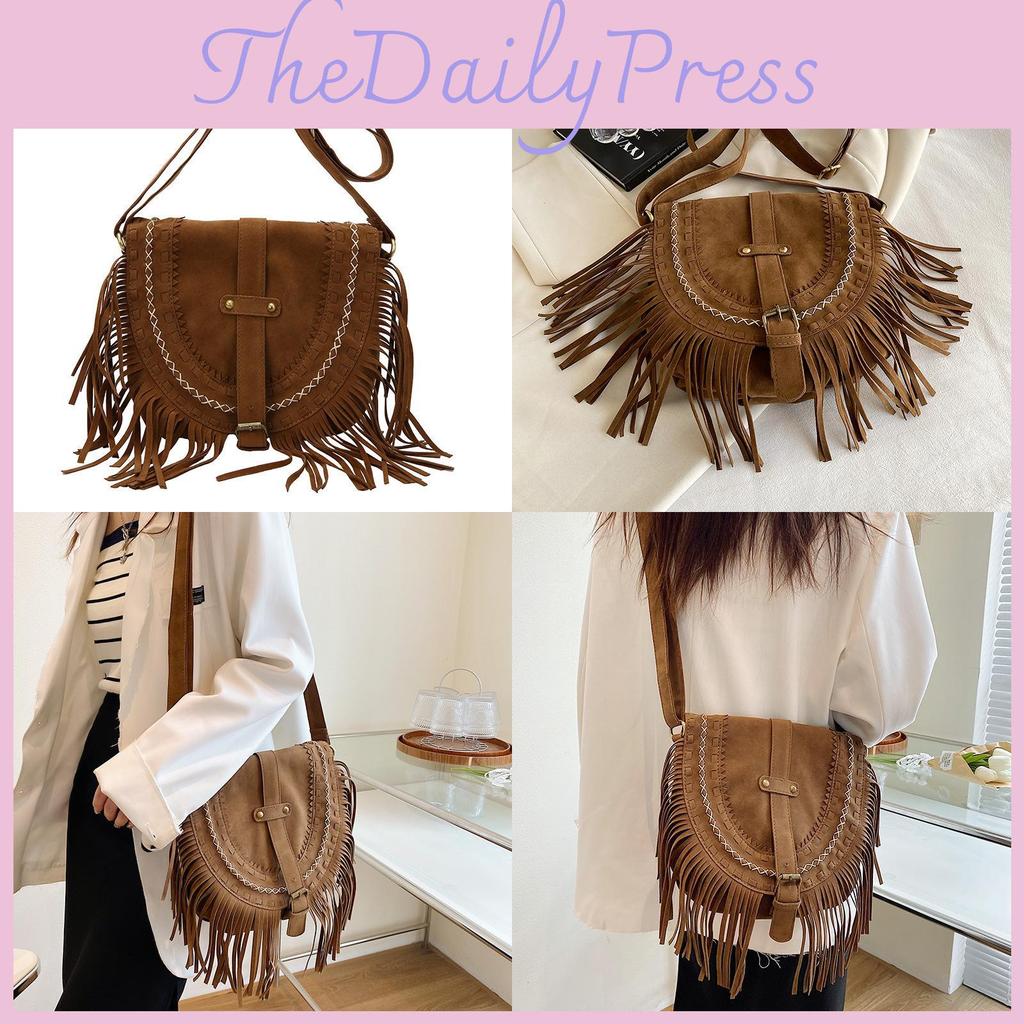Small Suede Vintage Crossbody Bag With Tassel Details For Women Outings Casual
