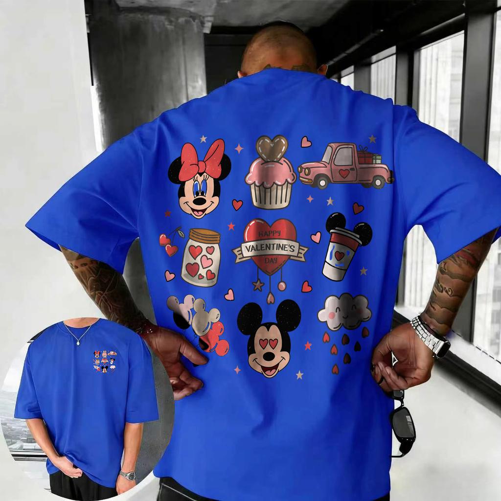 Letní 2026 Disney Roztomilé Tričko s Potiskem Mickey Mouse 100% Čistá Bavlna Krátký Rukáv Ležérní Volné Prodyšné Horní Díl Unisex