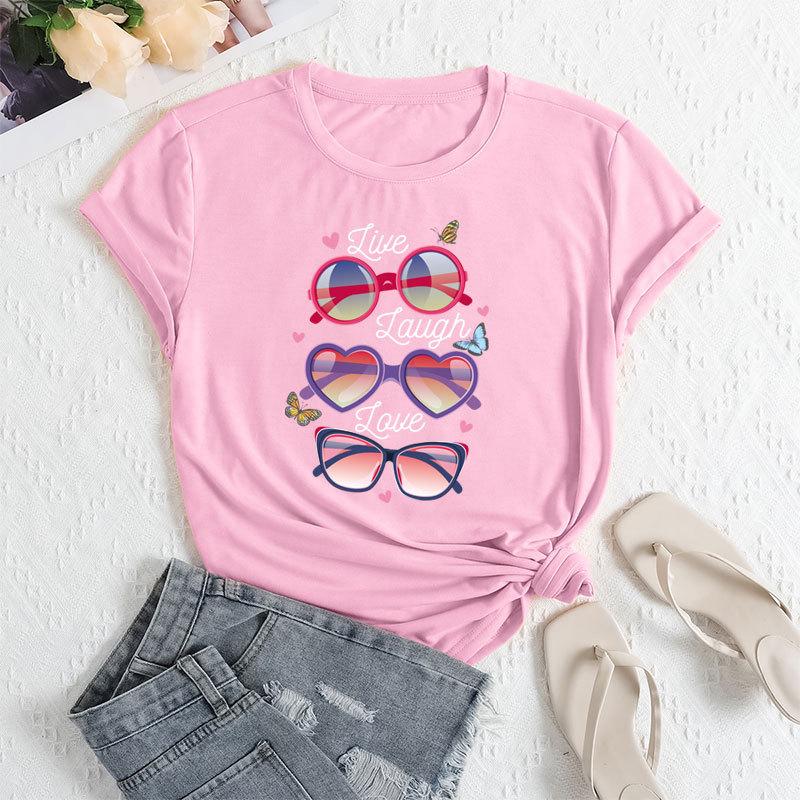 Sommer Damenbrillen Bedruckte Lockere Rundhals Freizeit Reine Baumwolle Kurzarm T-Shirts Damen