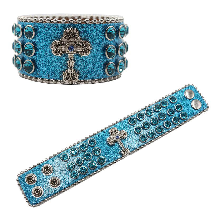 European and American Punk Cross Rhinestone Bracelet Design Diamond PU Leather Bracelet
