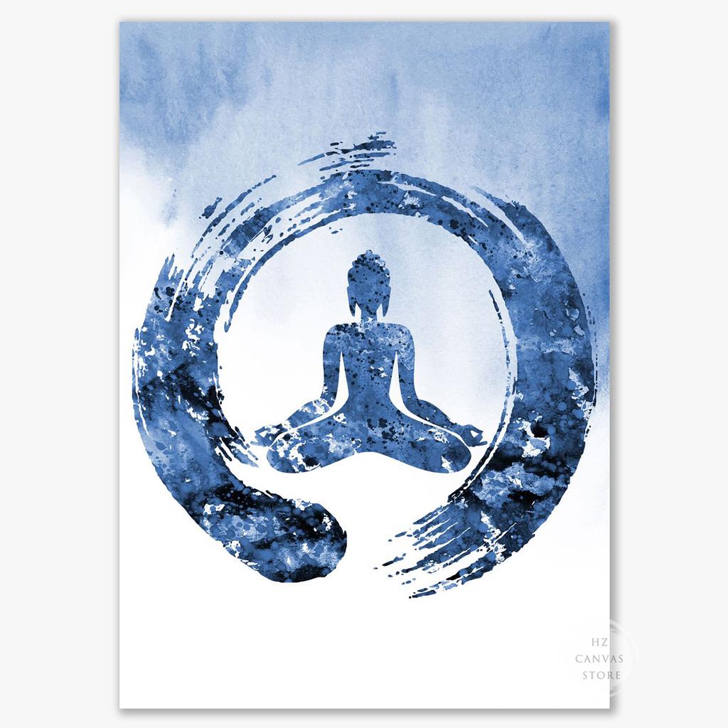 Abstract Buddha Lotus Zen Meditation Yoga Blue Posters and Prints Canvas Painting Wall Art Picture for Living Room Home Decor