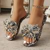 Fashion Plus Size Boho Bow Sandals Round Toe Open Toe Flat Casual Flip Flops Ethnic Style Soft Sole Printed Slippers
