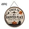 Seasonal Front Door Sign Halloween Sign This Is My Haunted Place Festival Decorative Plaque Hanging Plaque Metal Wall Art Decor Home Ornament