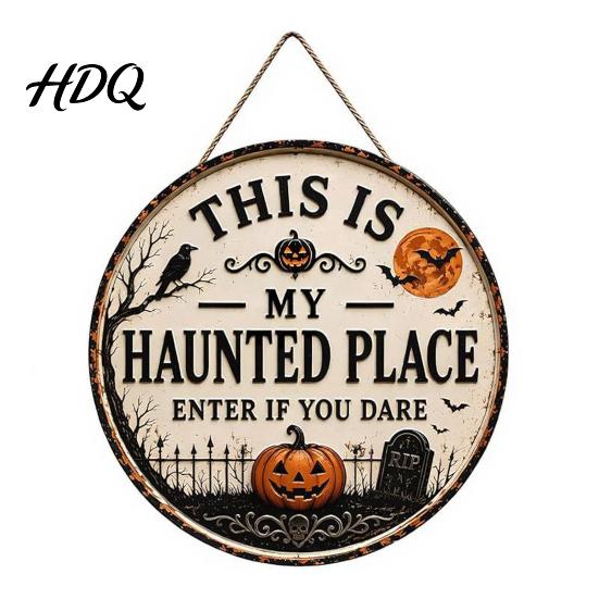 Seasonal Front Door Sign Halloween Sign This Is My Haunted Place Festival Decorative Plaque Hanging Plaque Metal Wall Art Decor Home Ornament