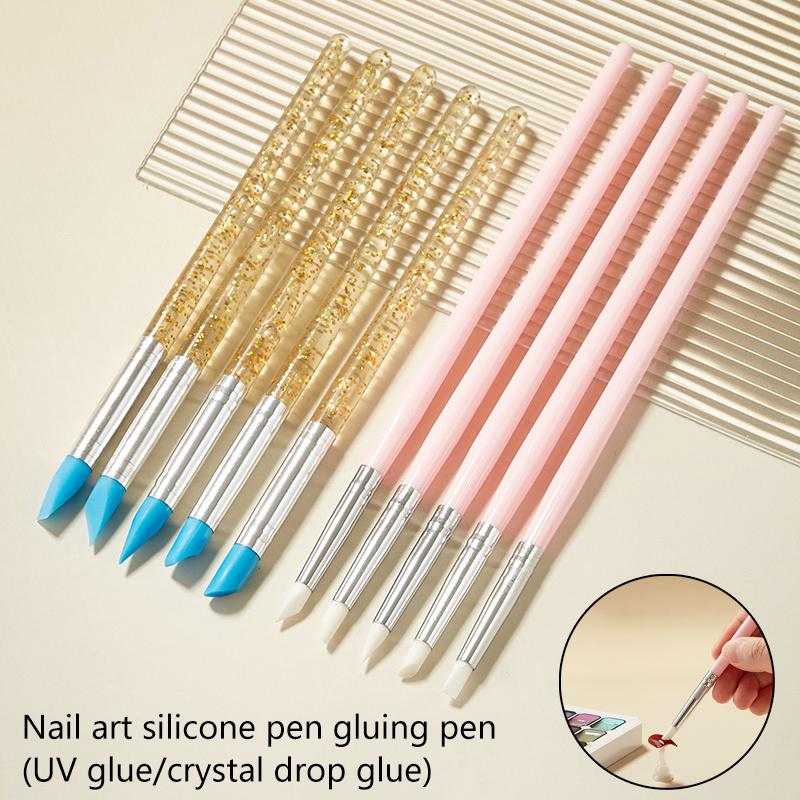 5 Stück/Set Silikon Nail Art Stift Pinsel UV Gel Politur Spitze 3D Bild DIY Punktier Politur Pinsel Skulptur Stift DIY Maniküre Werkzeug