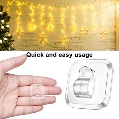 10/20/50/100 Pezzi Mini Gancio Luminoso con Striscia Adesiva per Luci a Filo da Interno/Esterno Appendere Plastica Trasparente