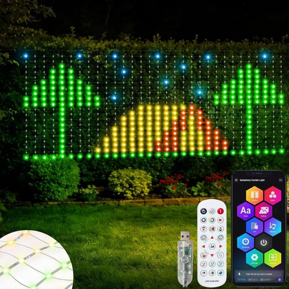 Waterproof Matrix Grid Lights RGBIC LED Christmas Curtain Light LED Fairy Lamp Garden Decor