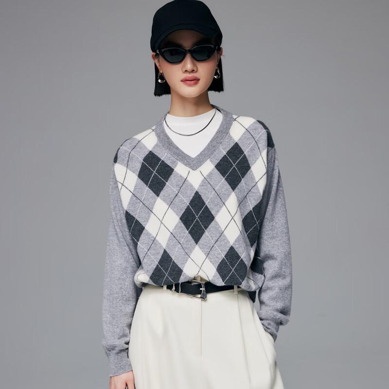 

PALUOPO Мужской кашемировый свитер с V-образным вырезом и узором аргайл M 160/100