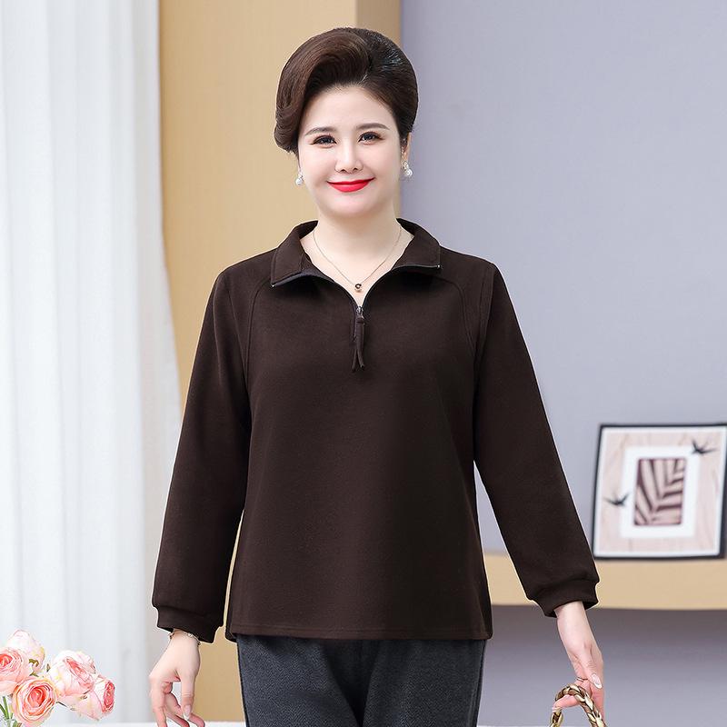 Women's Plus Size Velvet Long-Sleeve T-Shirt and Warm Base Layer Set for Middle-Aged and Elderly