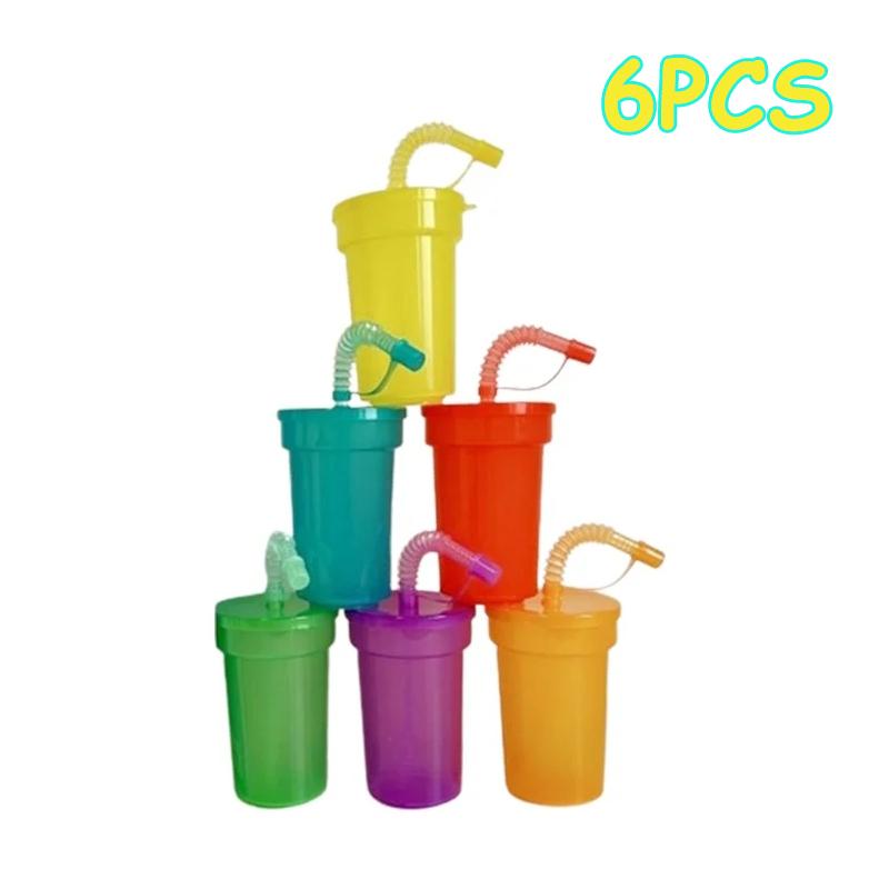 

6 шт. красочных стаканов для питья с герметичной крышкой и трубочкой - идеальные детские чашки для лета, путешествий и отпуска 301-400ml