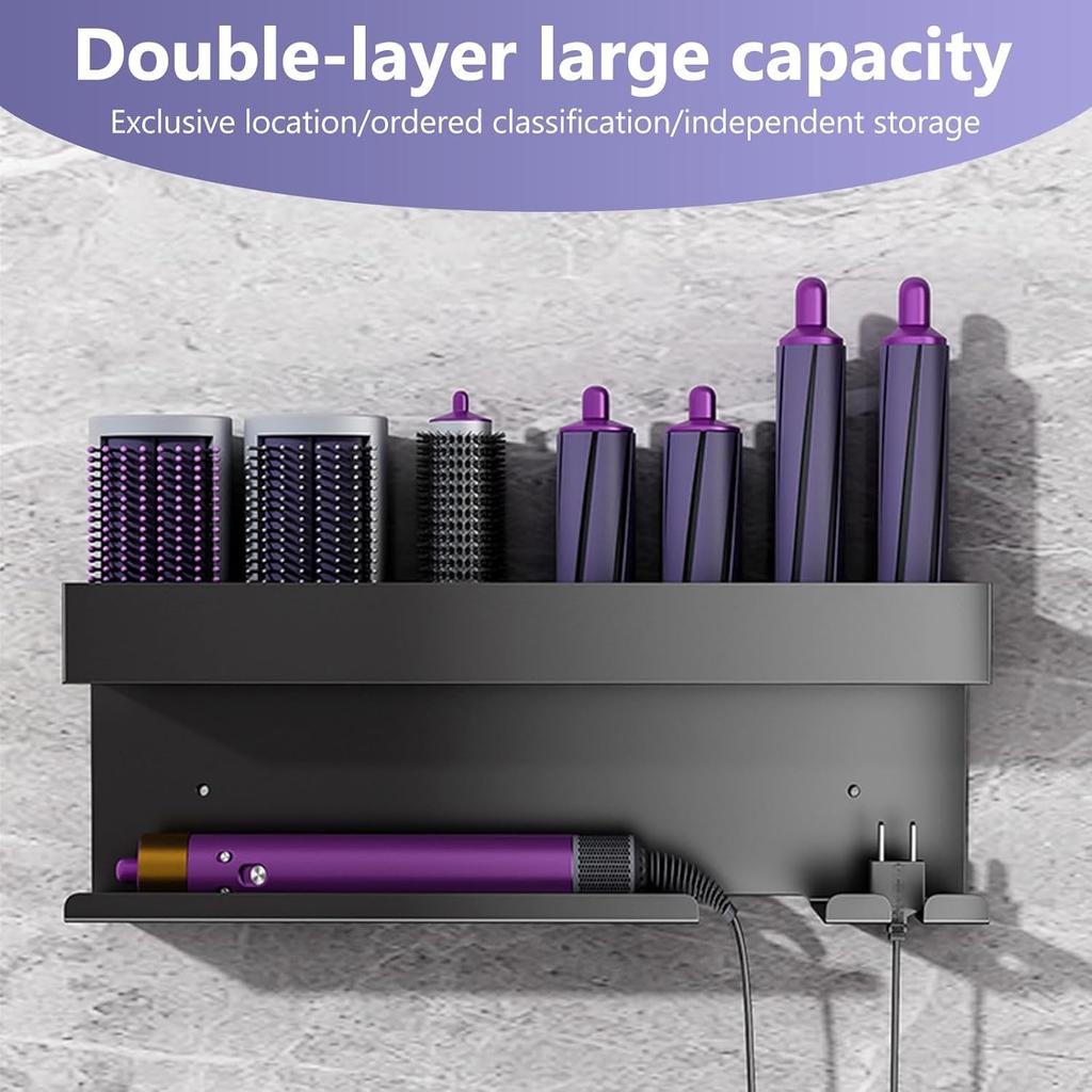 Hair Dryer Holder Wall Mount for Dyson - Hair Straightener Holder for Curling Irons Styler Attachments, Hairdryer Organizer Stand Storage Rack