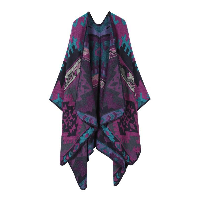 Boho Knit Shawl Women Men Lightweight Warm Wrap Scarf Fall Winter Ethnic Patterned Cape