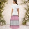 Women Plus Size V Neck Short Sleeve Printed Pink White Long Straight Dress