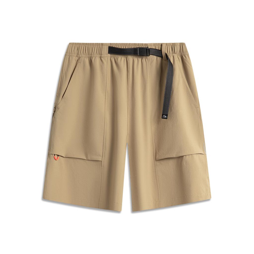 Li Ning Sports Lifestyle Series Solid Color Mid Waist Breathable Versatile Straight Leg Sports Shorts Men shorts Brown Khaki AKSV421-6
