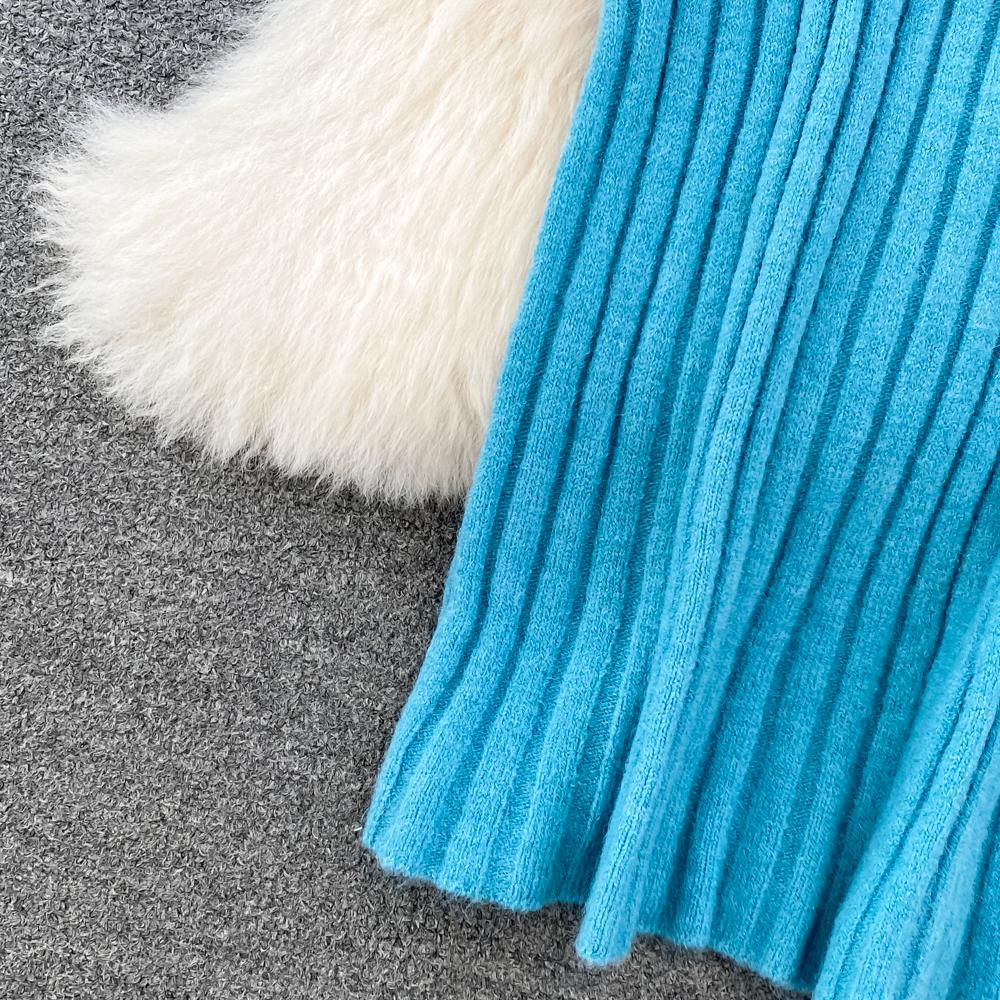 Lazy Style Dlouhý rukáv Kulatý výstřih Volný úpletový top + Dvoudílná souprava vesty s výstřihem do V