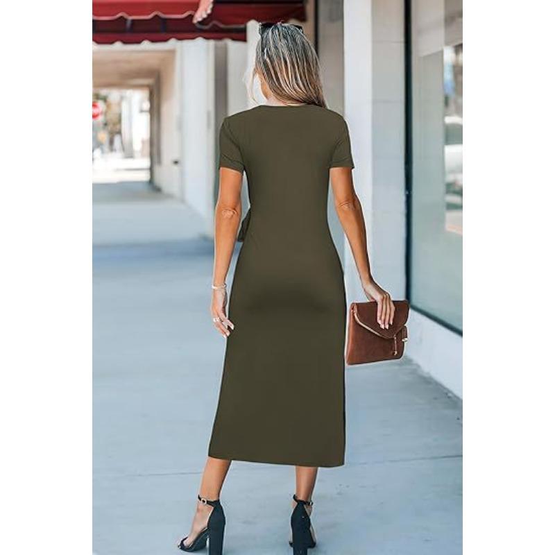 Women's Fashion Summer Spring Solid Color Print Sleeveless O-Neck High Waist Casual Dresses
