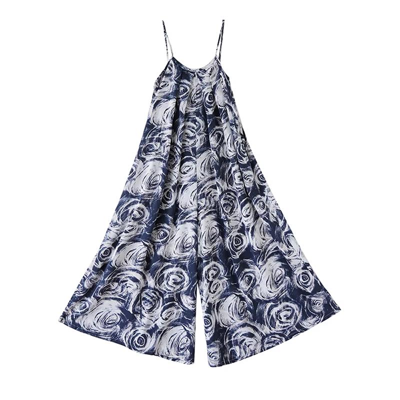 

XITAO Loose Print Suspenders Jumpsuits HQQ2460 One Size синий
