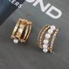 Trendy C-Shaped Faux Pearl and Diamond Stud Earrings