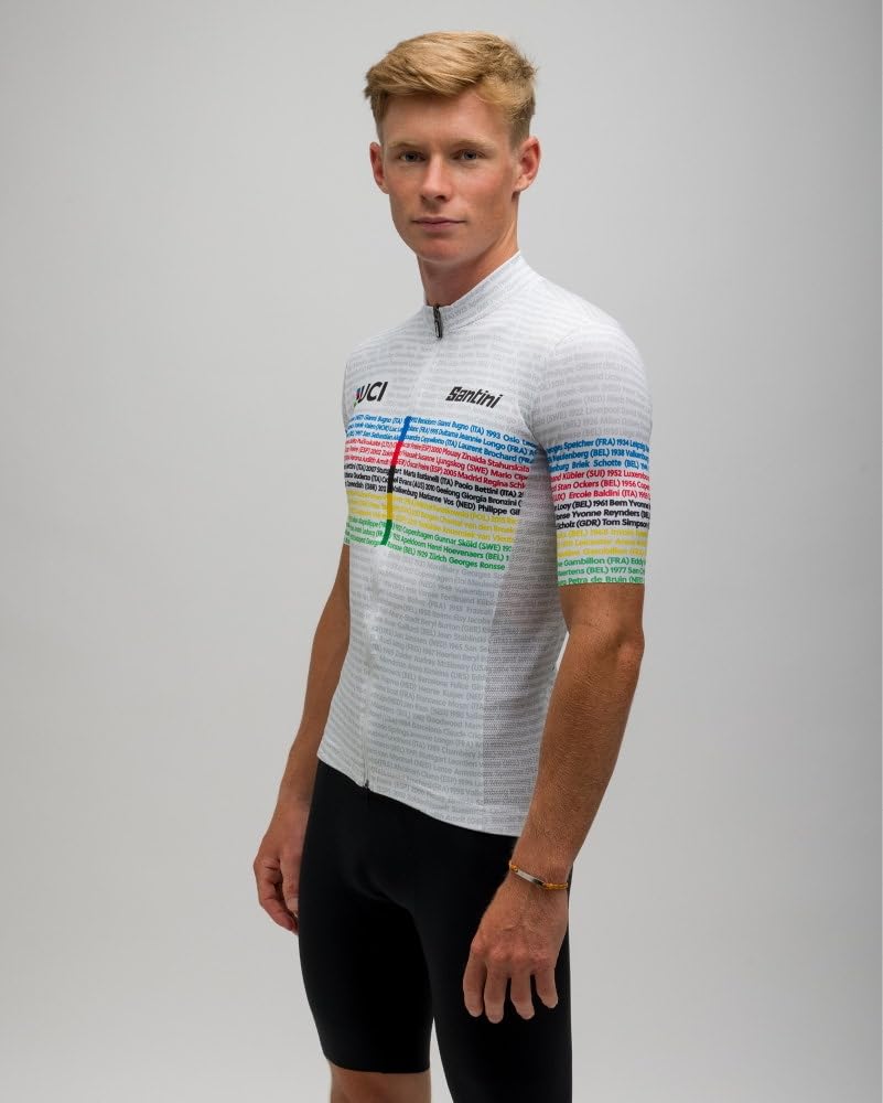Santini Men's UCI World Cycling Jersey, White, Arc En Ciel