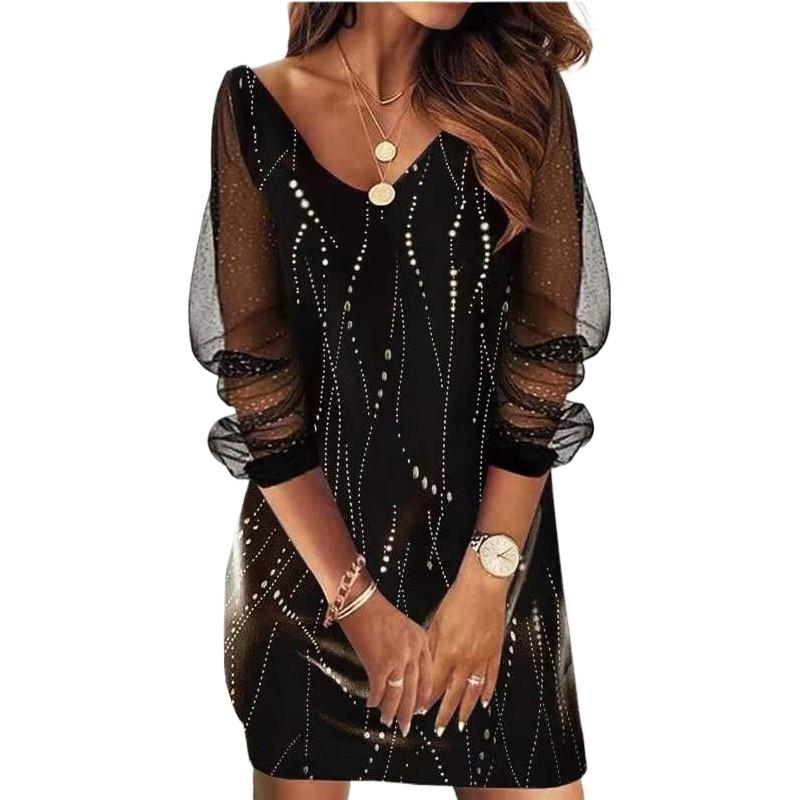 GMXIA Letnie, wiosenne sukienki damskie z długim rękawem i dekoltem w szpic