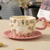 Creative flower rabbit coffee cup and saucer set high value gift mug design sense niche household ceramic cup