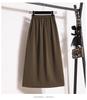 Women’s High-Waisted Black Midi Skirt with Slit – Elegant Draping for Spring and Autumn 2024.