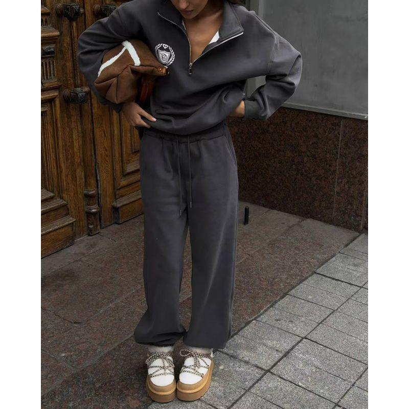 Western Style New Half Zipper Print Hoodie Pants Two-Piece Set Half Zip Top and Pants Set