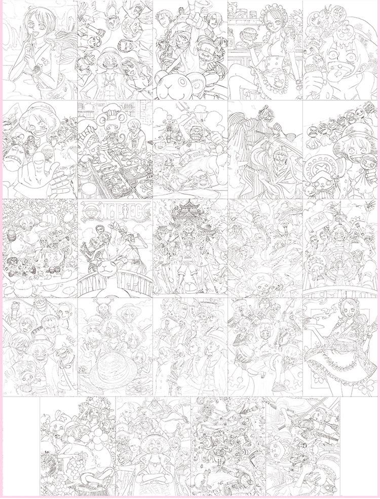 Hand-Drawn Anime Coloring Book: Line Art from One Piece, Naruto, Demon Slayer, Identity V, and Conan