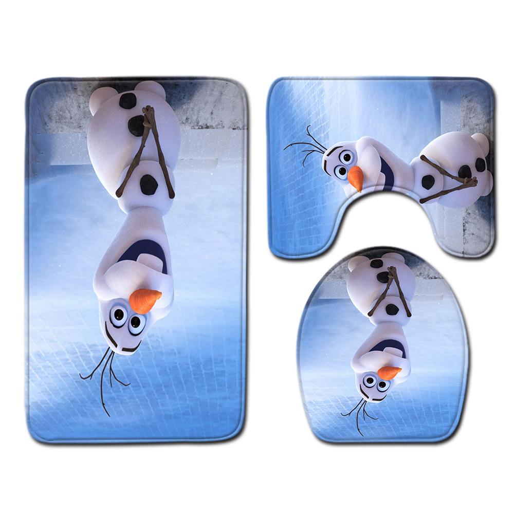 3D Schneemann Badezimmer Toilette Dreiteiliger Bodenmatten Türvorleger Badezimmerteppich