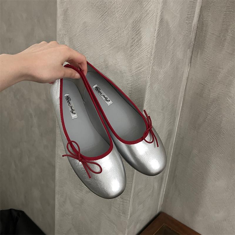 Fashion Bailamos Brand Women Flats Fashion Bow-knot Round Toe Shallow Slip On Ladies Boat Shoes Soft Flat Heel Dress Ballerinas Shoes Mu
