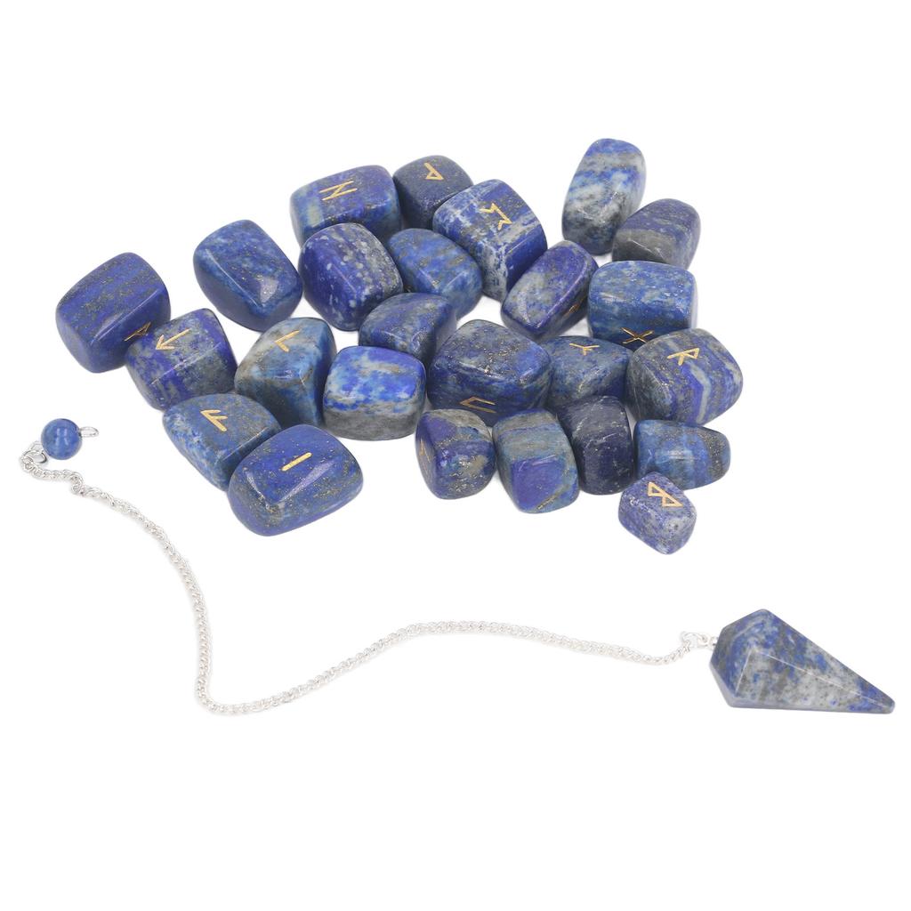 25Pcs Rune Stones Healing Balanced Chakras Peaceful Mind Lettering Crystal with Bag Pendulum for Divination Meditation