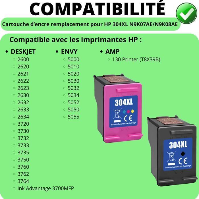 Cartouche d'encre remplacement HP 304XL Noir Couleur compatible DeskJet 2600 2620 2630 3720 3730 3750 Envy 5000 5010 5020 5030 5050