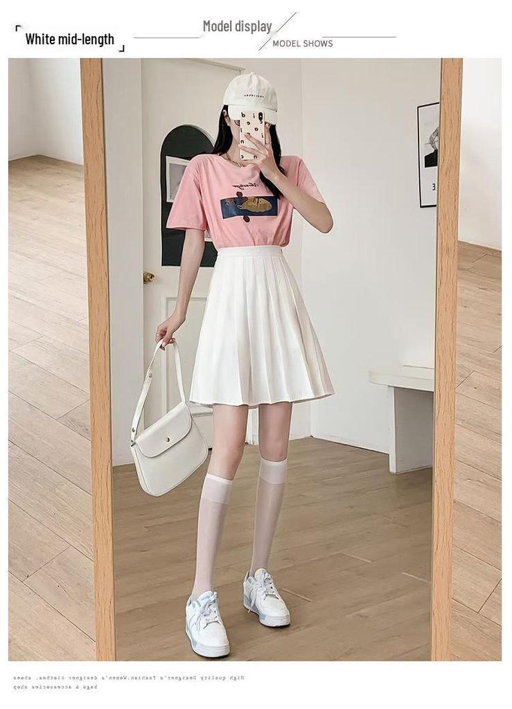 Academy Style Pleated Skirt: Plus Size, High Waist, Mid-Length for Junior & Senior High Students [4 Lengths]