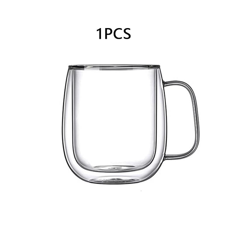 250/400ml Clear Double Wall Glass Cup Home Coffee Milk Mug With Handle Hot Cold Beverage Juice Drinkware Cup Set Of 1/2/4pcs