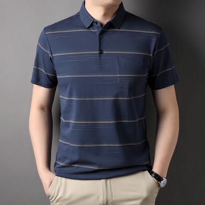 Cotton Summer Thin Men's Lapel Striped Short-sleeved Men's Youth Trendy Cotton T-shirt Men's Clothing