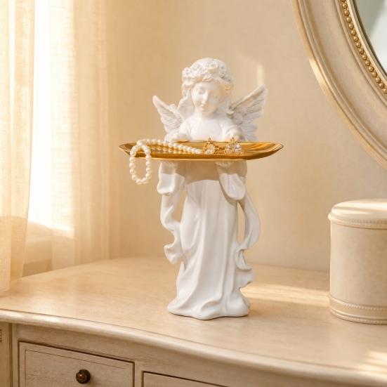 Yangyizhi Little Angel Jewelry Tray, Resin Statue Decorative Dish for Keys, Earrings, Necklace, Desktop Organizer Bedroom, Living Room, Entryway Table