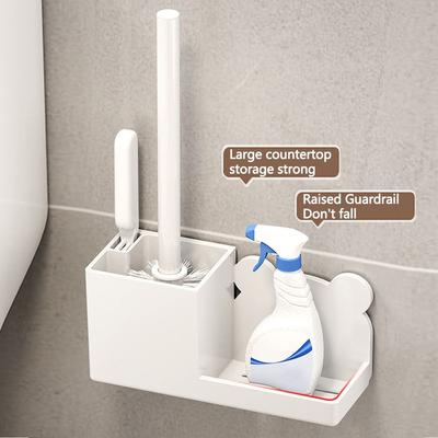 Nail-free Toilet Brush Holder Rack Wall Mounted Durable Toilet Brush Set Nylon Bristles No Punching Floor Toilet Cleaning Tool